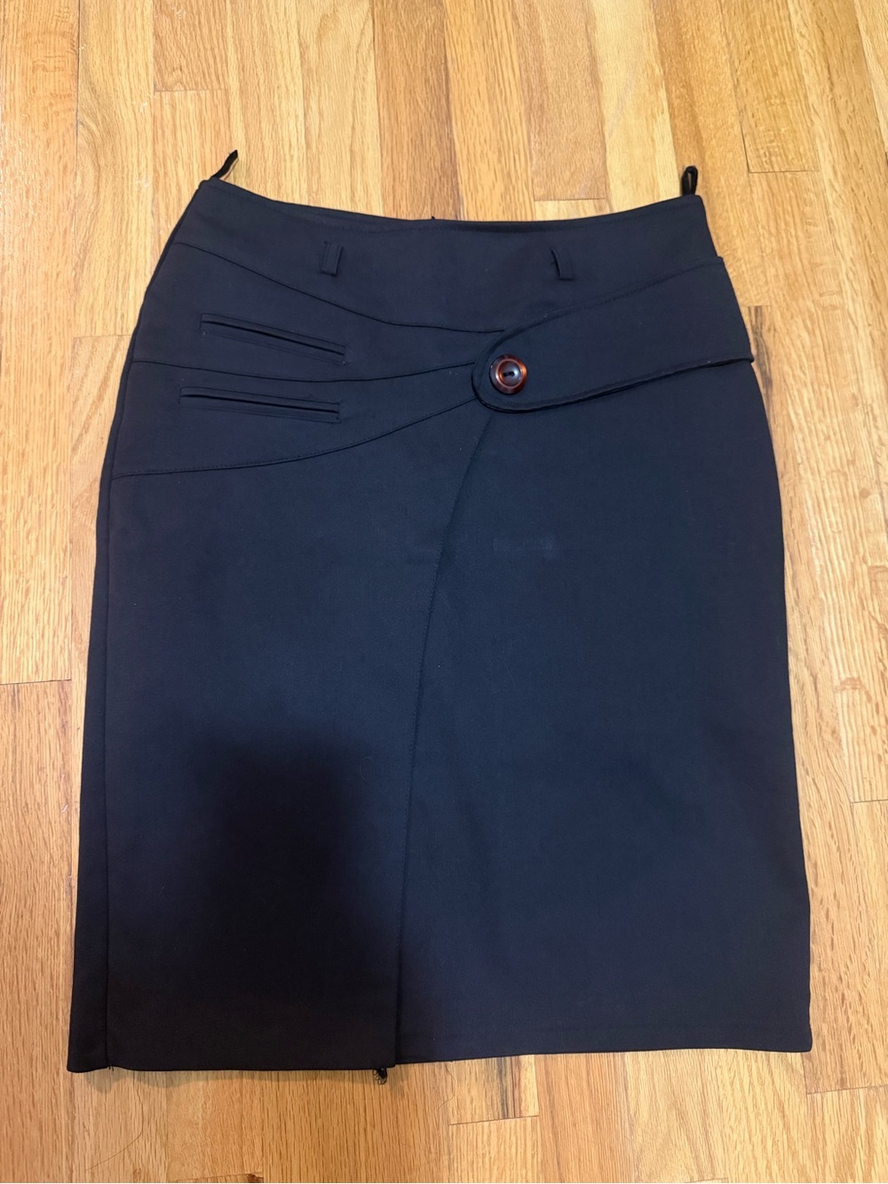 Classic dark brawn Pencil Skirt with Decorative Button